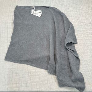 Chicos Poncho Sweater Womens S/M Pullover Lightweight Cape Gray Lagenlook NWT